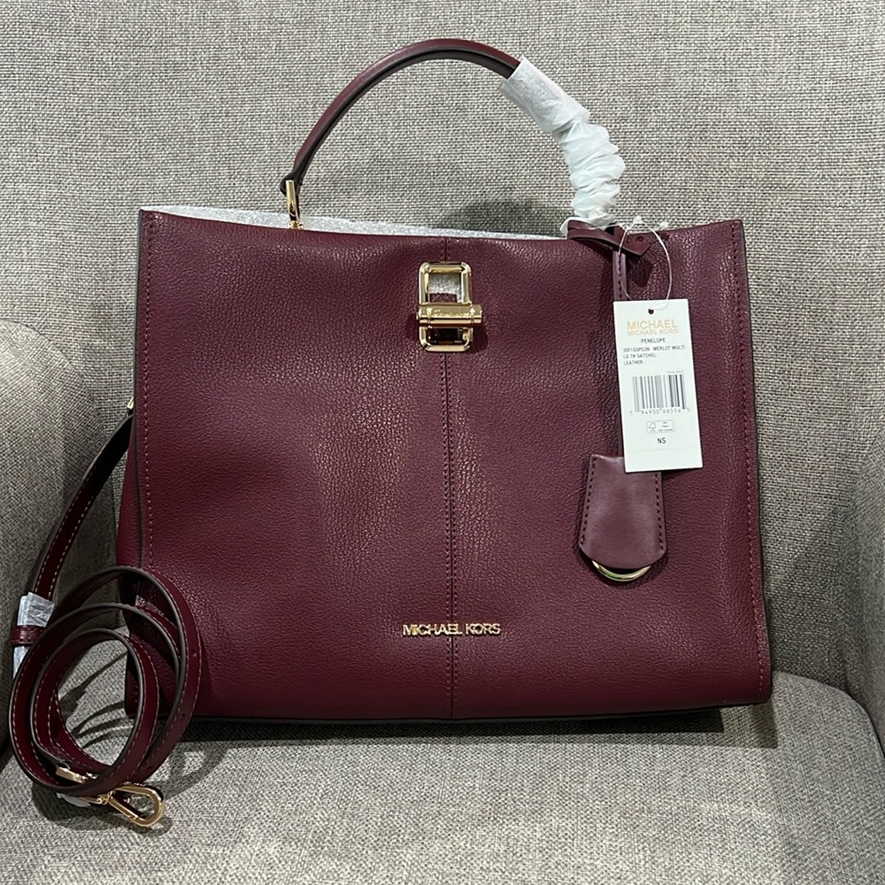 Michael Kors Penelope Leather Satchel Merlot